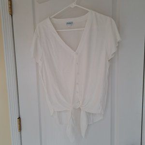 White tie front short sleeve flare sleeve top, large